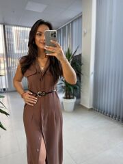 Fw 8130 Simba Tensel Kemerli Kahve Elbise