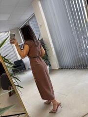 Fw 8130 Simba Tensel Kemerli Kahve Elbise