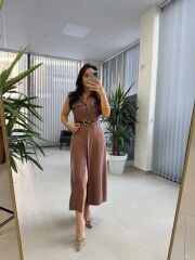 Fw 8130 Simba Tensel Kemerli Kahve Elbise