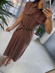 Fw 8130 Simba Tensel Kemerli Kahve Elbise