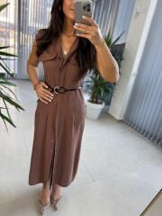 Fw 8130 Simba Tensel Kemerli Kahve Elbise