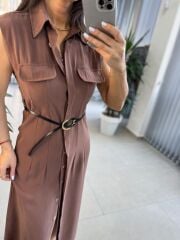 Fw 8130 Simba Tensel Kemerli Kahve Elbise