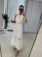Krinkıl Halter Yaka Beyaz Elbise