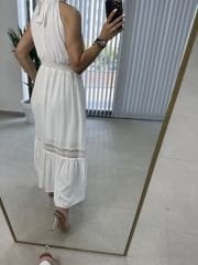 Krinkıl Halter Yaka Beyaz Elbise