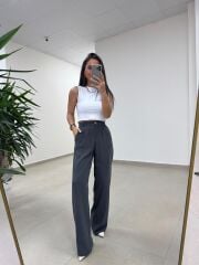 Fp 51078 Gold Düğmeli Bel Lastikli Antrasit Palazzo Pantolon