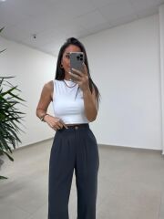 Fp 51078 Gold Düğmeli Bel Lastikli Antrasit Palazzo Pantolon