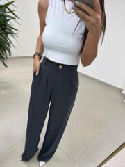 Fp 51078 Gold Düğmeli Bel Lastikli Antrasit Palazzo Pantolon