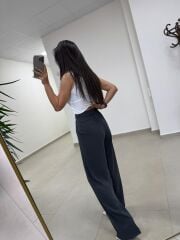 Fp 51078 Gold Düğmeli Bel Lastikli Antrasit Palazzo Pantolon