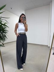 Fp 51078 Gold Düğmeli Bel Lastikli Antrasit Palazzo Pantolon