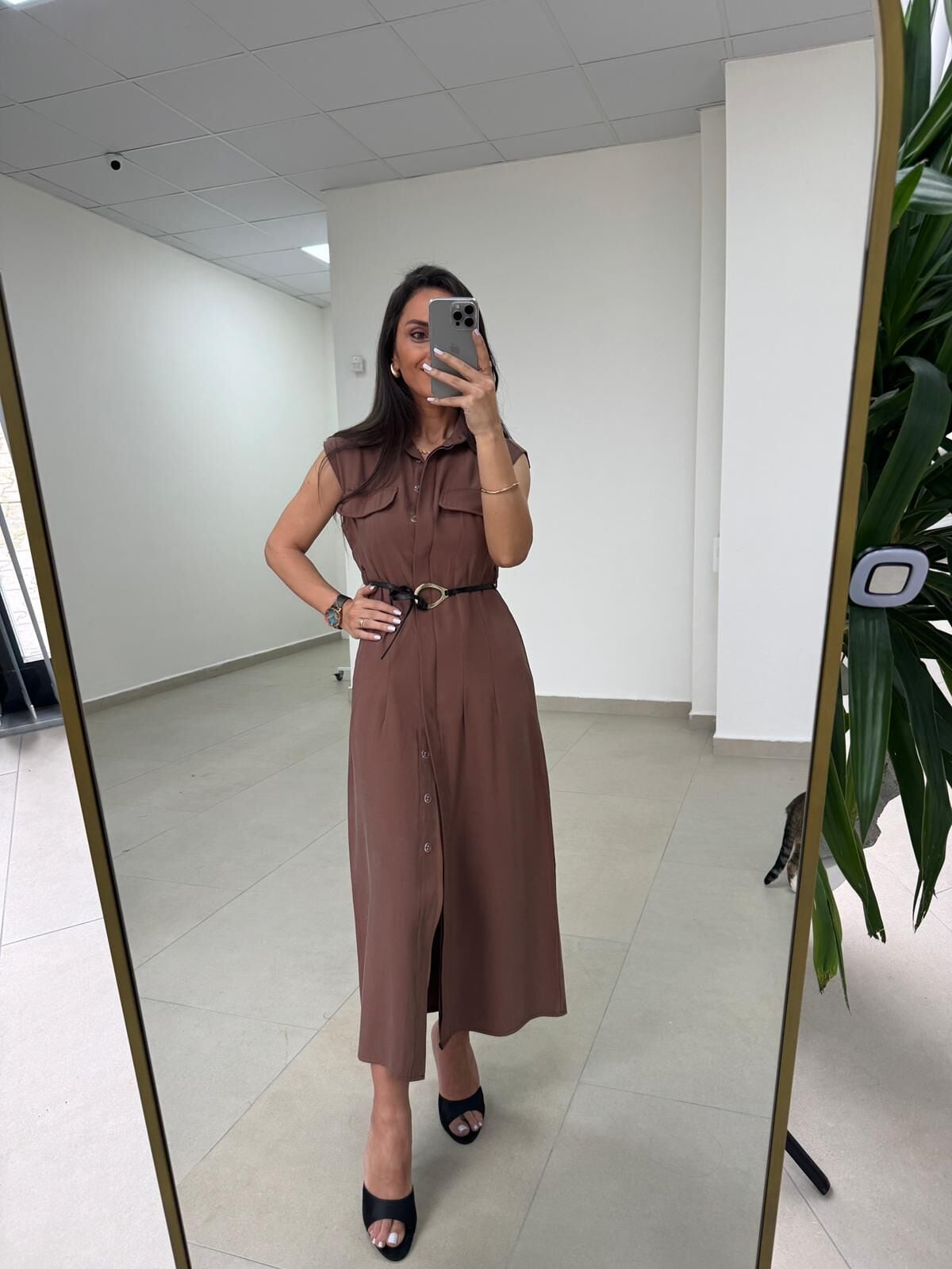 Fw 8130 Simba Tensel Kemerli Kahve Elbise