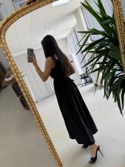 My 3972 Kare Yaka Siyah Nakışlı Elbise