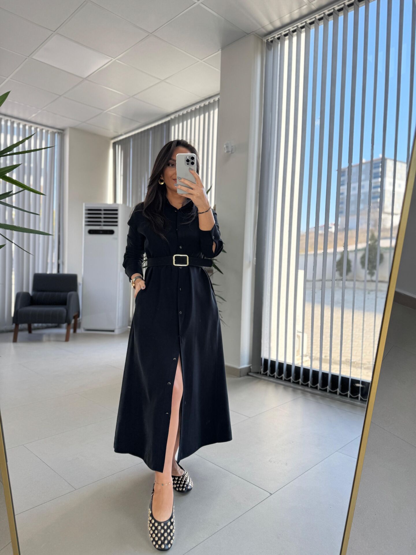 Fw 8185 Lina Siyah  Gömlek Elbise