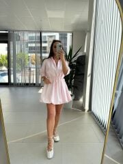 Cr 1004 Balon Etekli Pembe Mini Elbise