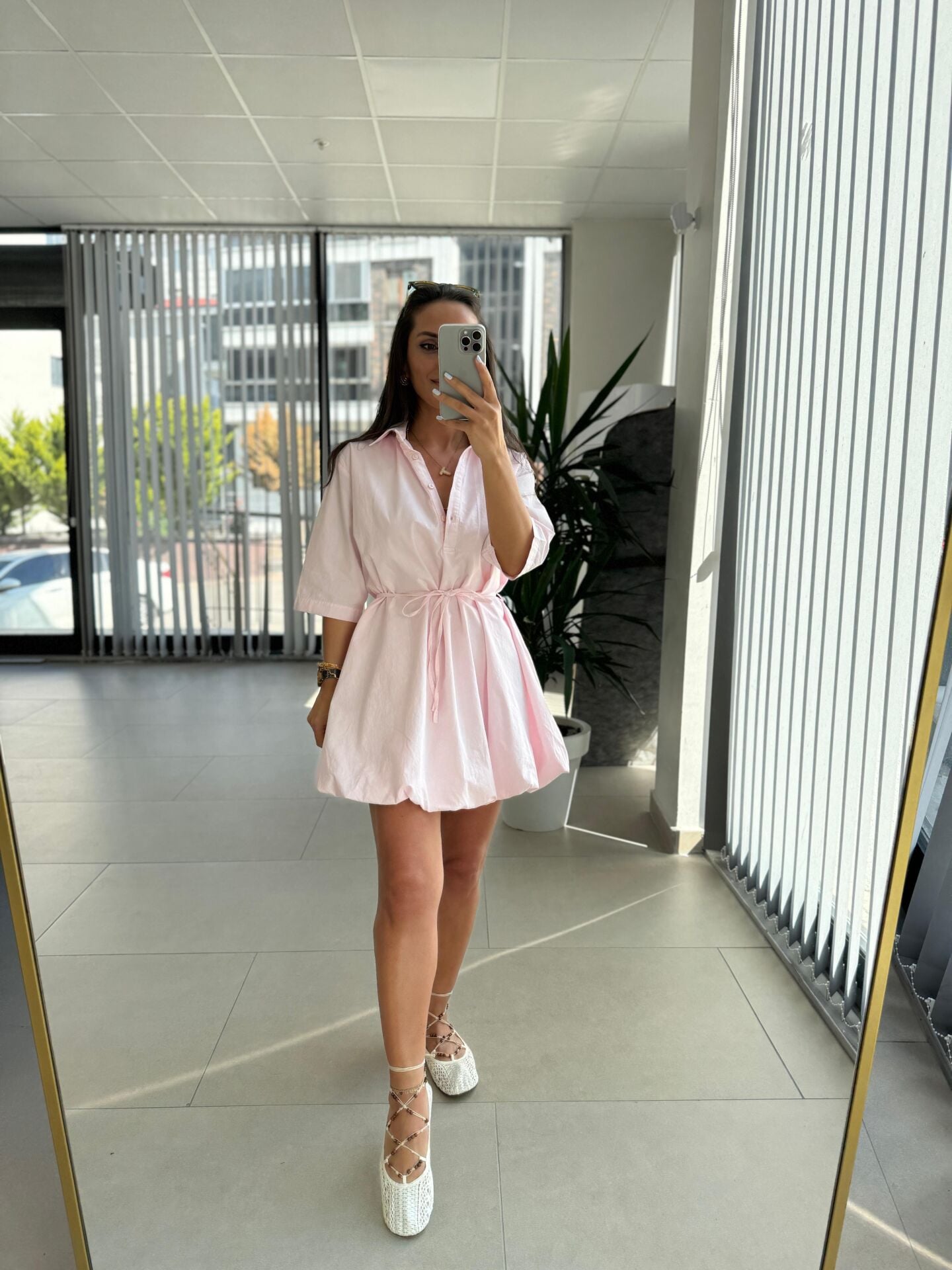 Cr 1004 Balon Etekli Pembe Mini Elbise