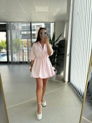 Cr 1004 Balon Etekli Pembe Mini Elbise