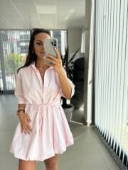 Cr 1004 Balon Etekli Pembe Mini Elbise