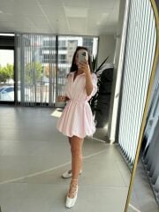 Cr 1004 Balon Etekli Pembe Mini Elbise