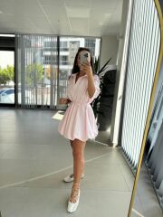 Cr 1004 Balon Etekli Pembe Mini Elbise
