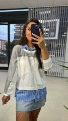 Gömlek Detaylı Gri Sweat