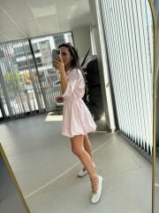 Cr 1004 Balon Etekli Pembe Mini Elbise