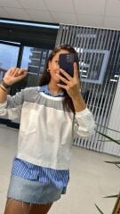 Gömlek Detaylı Gri Sweat