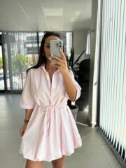 Cr 1004 Balon Etekli Pembe Mini Elbise