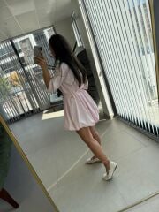 Cr 1004 Balon Etekli Pembe Mini Elbise