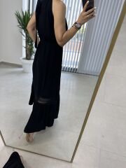 Krinkıl Halter Yaka Siyah Elbise