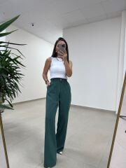 Fp 51078 Gold Düğmeli Bel Lastikli Zümrüt Palazzo Pantolon