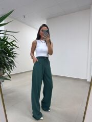 Fp 51078 Gold Düğmeli Bel Lastikli Zümrüt Palazzo Pantolon