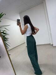 Fp 51078 Gold Düğmeli Bel Lastikli Zümrüt Palazzo Pantolon