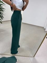 Fp 51078 Gold Düğmeli Bel Lastikli Zümrüt Palazzo Pantolon