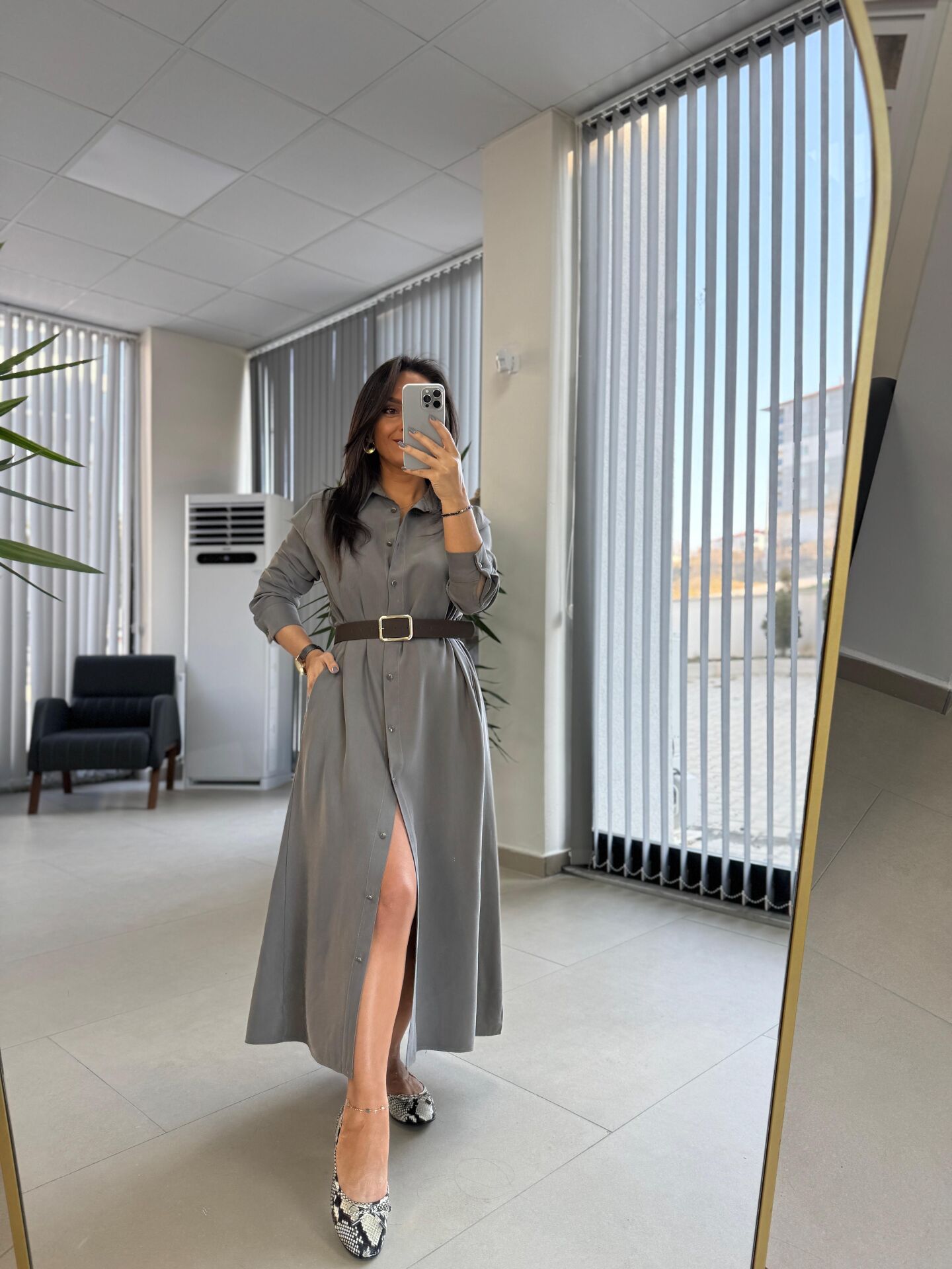 Fw 8185 Lina Antrasit  Gömlek Elbise