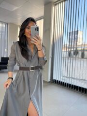 Fw 8185 Lina Antrasit  Gömlek Elbise