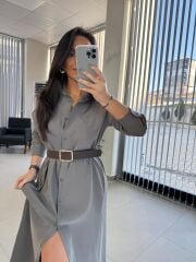 Fw 8185 Lina Antrasit  Gömlek Elbise