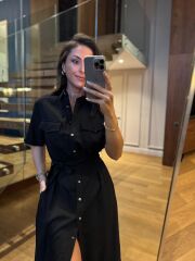 La 25989 Gümüş Düğmeli Bel Lastikli Gömlek Elbise