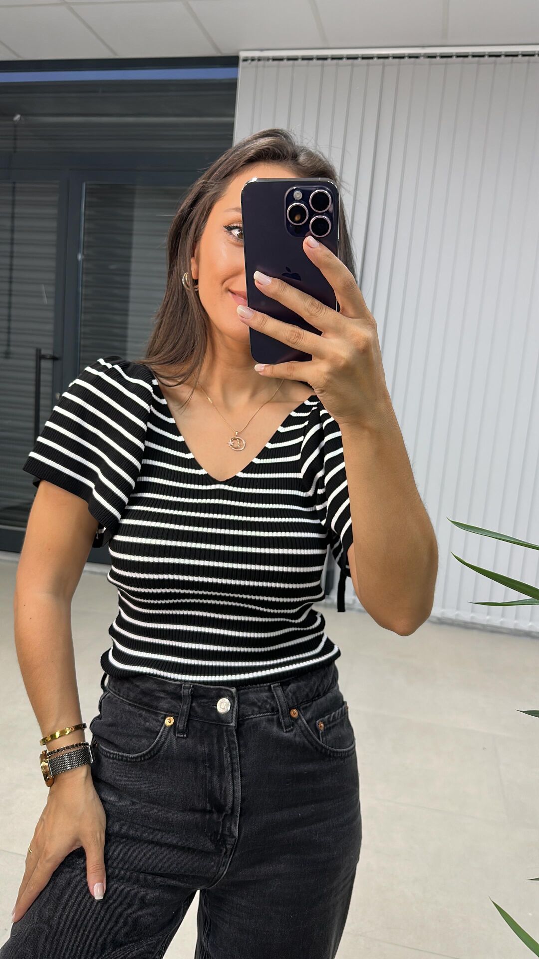 Spanish Sleeve Black Striped Knitwear