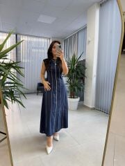 Fw 0402 Marka Model Laci-Beyaz Biyeli Keten Elbise