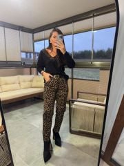 Wo Kahve Leopar Pantolon