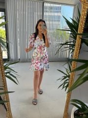 Mc 5829 V Neck Fuchsia Chiffon Dress