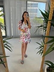 Mc 5829 V Neck Fuchsia Chiffon Dress