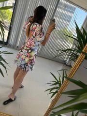 Mc 5829 V Neck Fuchsia Chiffon Dress