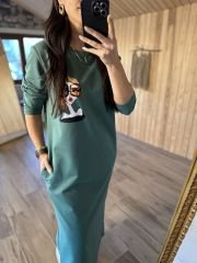 Yeşil baskılı sweat elbise
