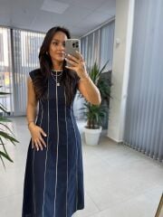 Fw 0402 Marka Model Laci-Beyaz Biyeli Keten Elbise