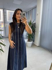 Fw 0402 Marka Model Laci-Beyaz Biyeli Keten Elbise