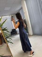 Fw 0402 Marka Model Laci-Beyaz Biyeli Keten Elbise