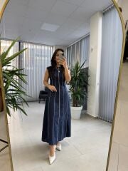 Fw O402 Marka Model Laci-Beyaz Biyeli Keten Elbise