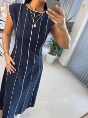 Fw 0402 Marka Model Laci-Beyaz Biyeli Keten Elbise
