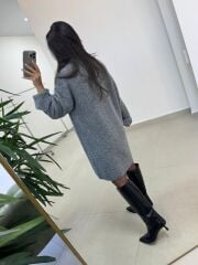 Dv 90265 Balıkçı Yaka Yumoş Gri Triko Elbise