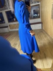 Ms Ceket Yaka Midi Saks Elbise